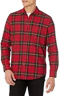 Amazon Essentials Men's Regular Fit Long-Sleeve Flannel Shirt, Soft Brushed Cotton, Lightweight yet Warm, Black Red Yellow Large Plaid, Large