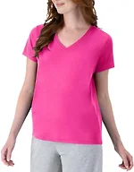 Hanes Women's Short Sleeve Cool DRI V-Neck Tee, Wow Pink, 3X-Large