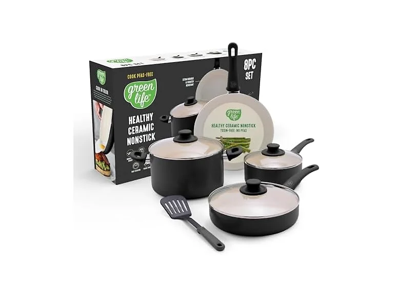 GreenLife 8pc Nonstick Cookware Set, Black