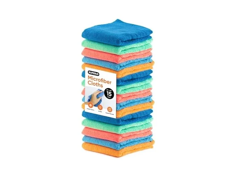 Superio Microfiber Squeegee Mopping Towel Extra Large Miracle Cloth Streak Free Floor Cloth 20x30 House, Kitchen, Bathroom, Car Multi Colored, 15 Pack