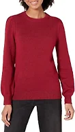 Amazon Essentials Women's Soft Touch Long Sleeve Pleated Shoulder Crewneck Sweater, Dark Red, X-Large