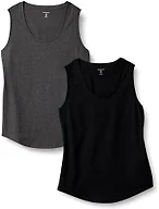 Amazon Essentials Women's Regular-Fit 100% Cotton Sleeveless Tank Top, Pack of 2, Black/Charcoal Heather, XX-Small