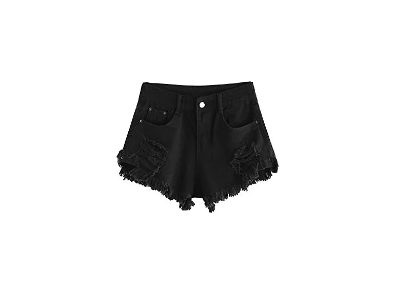 Wdirara Women (L) High Waisted Raw Hem Shorts