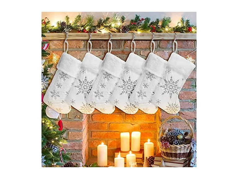 6 Pcs Snowy White Christmas Stockings