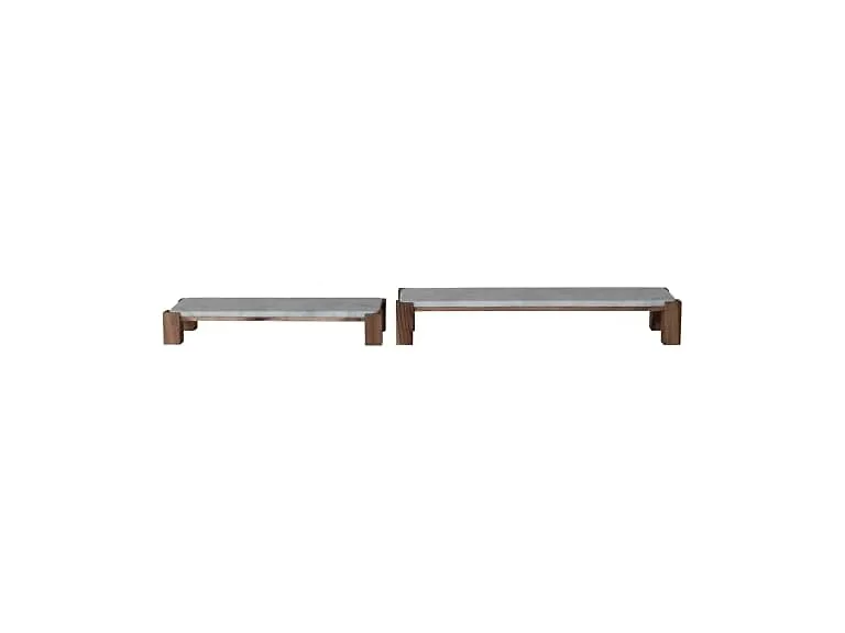 Creative Co-Op 2 pcs Marble Acacia Wood Nesting Pedestals