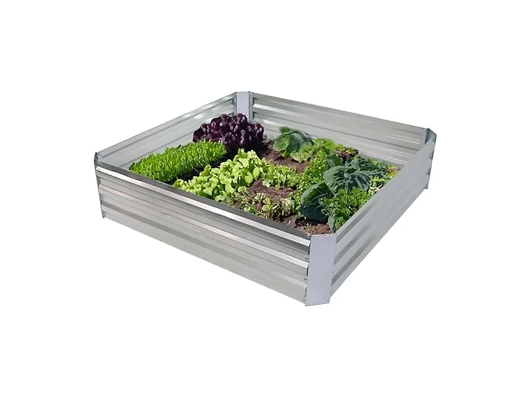 Sunnydaze Square Steel Garden Bed- Silver