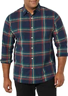 Amazon Essentials Men's Long-Sleeve Slim-Fit Stretch Poplin Shirt Shirt, Navy/Multicolor, Plaid, X-Small