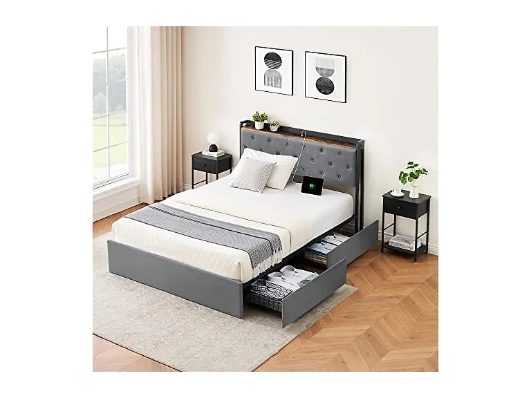 IDEALHOUSE Full Bed, 4 Drawers, Grey