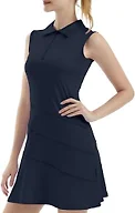 FKEEP Women's Tennis Golf Dresses Zipper V-Neck Sport Activewear with Shorts and Pocket Workout Athletic (Midnight Blue, M)