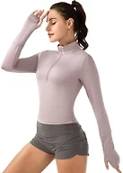 GGOV Crop Tops Women's Long Sleeve Workout Shirt with Half Zip Closure, Slim Fit, and Buttery-Soft Fabric Purple S