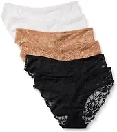 Amazon Essentials Women's Stretch Galloon Lace Knickers, Bikini, Hipster, Thong & High Waisted Styles, Pack of 6, Black / White / Washed Bronze, Small