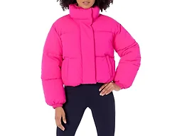 Amazon Essentials Women's Cropped Full-Zip Puffer Jacket, Winter Warm, Stand Collar, Neon Pink, 4X
