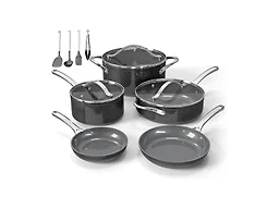 Bakken 12-Piece Ceramic Cookware Set, Nonstick Pots and Pans Set, Non-Toxic PTFE & PFAS-Free Cookware with Silicone Utensils, Induction & All Stovetops Compatible, Dishwasher Safe, Black