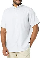 Amazon Essentials Men's Slim-Fit Short Sleeve Stretch Oxford Shirt with Pocket, Powder Blue Vertical Stripe, XX-Large