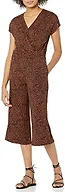 Amazon Essentials Women's Short-Sleeve V Neck Surplice Cropped Wide-Leg Jumpsuit with Elastic Waist, Casual Summer, Brown Animal Print, X-Large