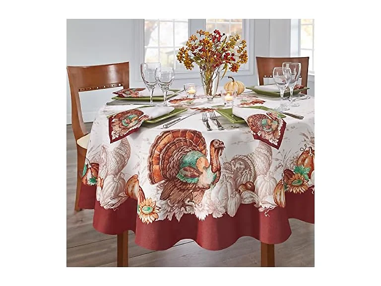 Turkey Bordered Fall Tablecloth 70" W x 70" L Round