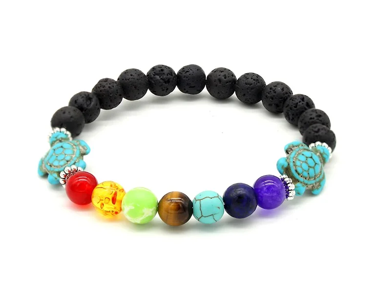Chakra And Turtle Natural Stone Bracelet
