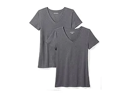 Amazon Essentials Women's Regular-Fit Short-Sleeve V-Neck T-Shirt, Pack of 2, Charcoal Heather, Medium