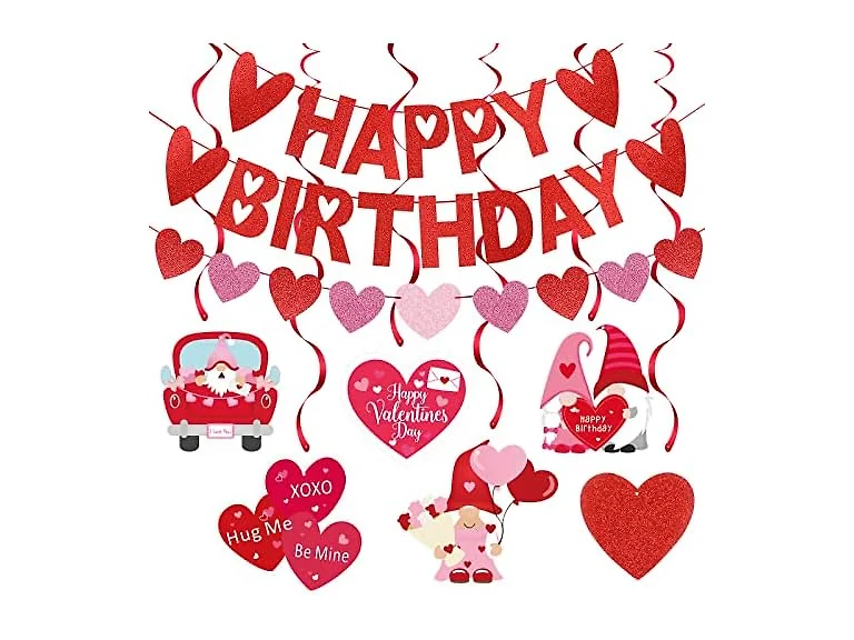 Red Glitter Happy Birthday Valentines Banner