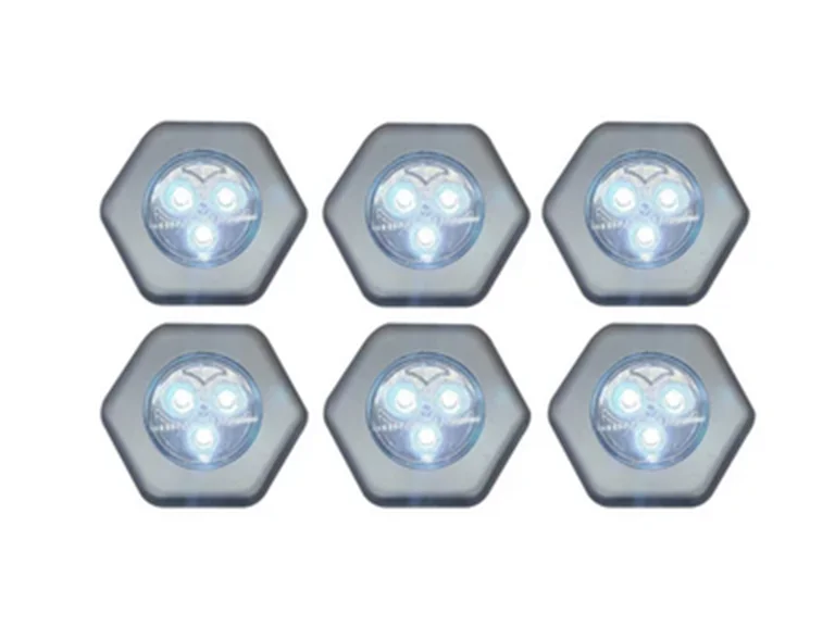 6-Pack Hexagon Puck Light Stick On LED Push Light