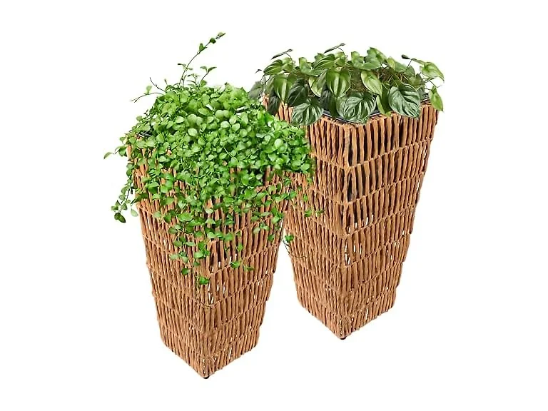 Sunnydaz Decor TAM-376 2 Hyacinth Poly-Wicker Planter