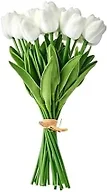 Mikasa Artificial White Tulip Bouquet, 13 Inch Faux Floral Stems with Realistic Soft-Touch Petals, Shapeable Wire Stems for Home Decor Vase Arrangements, Set of 20