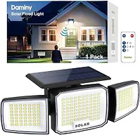 DAMINY Solar Security Light with Motion Sensor,Super Bright LED,Solar-Motion Lights Outdoor Waterproof,Easy Install,3 Heads 270°Wide Angle Flood Light with 3 Lighting Modes