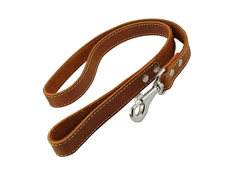 4' Classic Genuine Leather Dog Leash 1" Wide