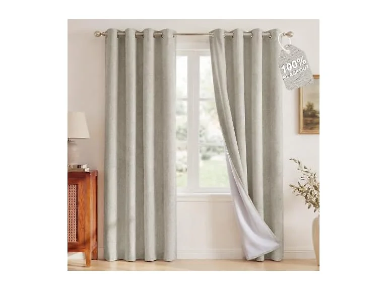 NICETOWN 52"W x 84"L Beige Linen Blackout Curtains