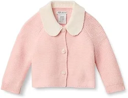 Amazon Essentials x Sofia Grainge Unisex Babies' Peter Pan Collar Sweater Jacket, Soft Cotton Knit with Stretch, Light Pink, Newborn