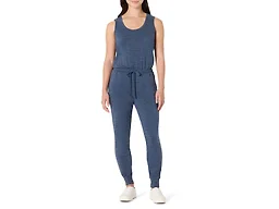 Amazon Essentials Women's Studio Terry Fleece Jumpsuit, Stretchy Drawstring Lounge (Available in Plus Size), Navy Heather, Large