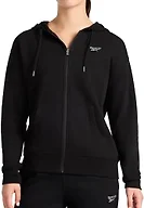 Reebok Women’s Rhinestone Full-Zip Hoodie, Standard Fit, Midweight Cotton-Poly Fabric, Black, Large