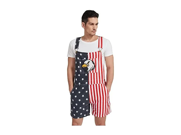 Men's Bib Overall Shorts Jumpsuit Eagle