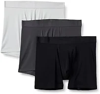 Amazon Essentials Men's Microfibre 4-Way Stretch Boxer Shorts Underwear, Pack of 3, Black/Charcoal Gray/Light Gray, X-Small