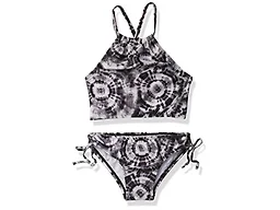 Kanu Surf Girls, Daisy UPF 50 Beach Sport Halter Tankini 2-Piece Swimsuit, Groovy Black, 12