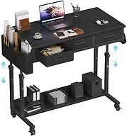 Rolling Standing Desk Adjustable Height with Drawers, 40 Inch Mobile Stand Up Portable Teacher Desks on Wheels for Classroom, Couch Sofa Side Laptop Table with Storage for Bedroom Home Office, Black