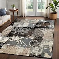 Superior Indoor Area Rug, Jute Backed, Perfect for Office, Living/Dining Room, Bedroom, Kitchen, Hallway, Entryway, Floor, Modern Floral Patchwork Decor, Pastiche Collection, 6' x 9', Beige