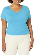 Hanes Women's Shirts, Slub Cotton Shirred V-Neck Tee, Cotton T-Shirts for Women, Women’s Tee Shirts