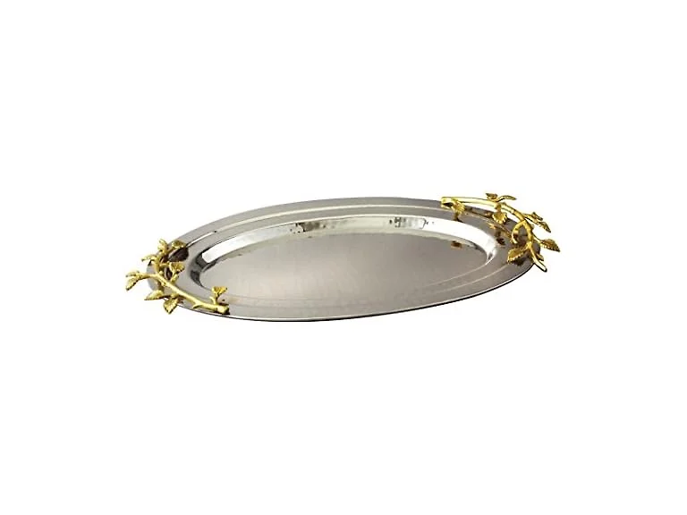 Elegance Golden Vine Hammered Stainless Steel Oval Tray