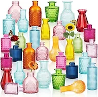 Anquephd 32 PCS Assorted Vintage Bud Vases, Colorful Glass Small Vases Bulk, for Centerpieces, Wedding Table Decor, Home Decorations & Gifts (Colorful rieires)