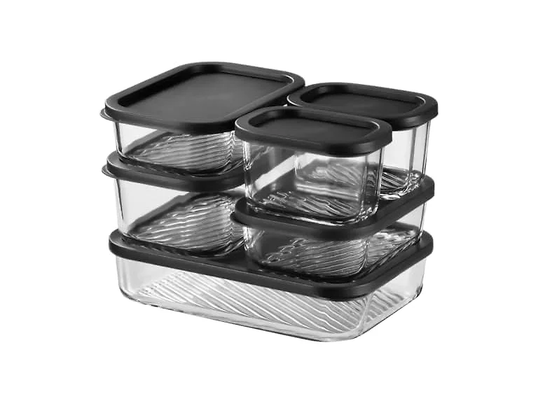 EATEX Grooved Base Glass Meal Prep Containers, 6 Pack Black