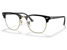 Ray-Ban RB3016 901/BF51 51-21-145 Ray-Ban RB3016 Clubmaster Classic Square Sunglasses BLACK ON GOLD/Clear