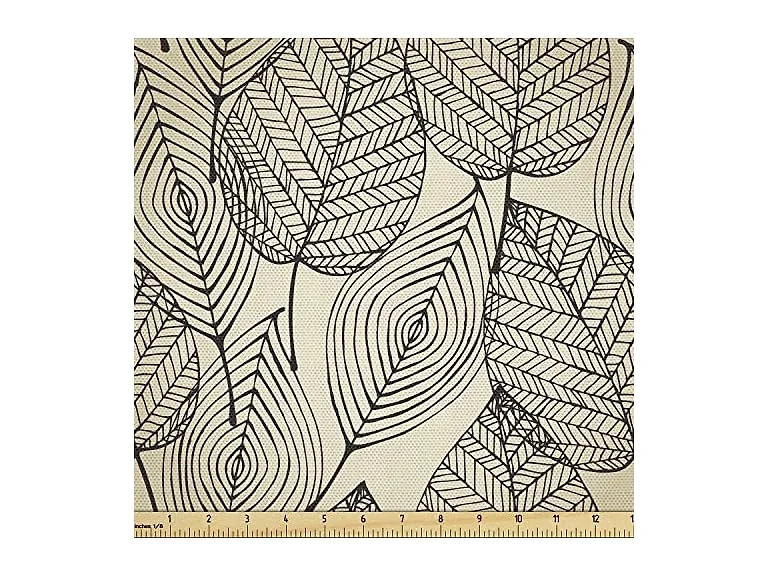 Ambesonne Beige Fabric by The Yard, Autumn Geometric Leaf