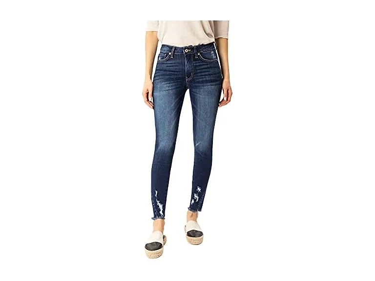 Kan Can Women (30) Mid Rise Frayed Hem Ankle Jeans