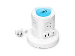 Wireless Retractable Power Strip with 6ft Cord, 4 AC Outlets + USB-C & USB-A Ports White