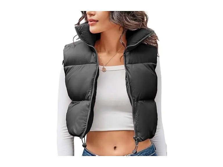 Kissonic Women (S) Cropped Puffer Vest Fluffy Vest