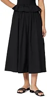 Amazon Essentials Women's Mid-Rise A-Line Cotton Stretch Poplin Midi Skirt with Elastic Waist, Black, Large