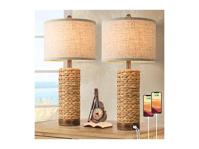 TOBUSA 27Inch Tall Rattan Table Lamps Set of 2