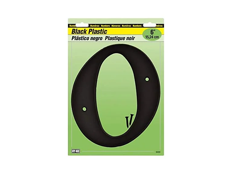 Hy-Ko Address Numbers, "0", Black Plastic, Scr