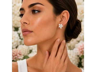 18K Gold Floral Cluster CZ Studs